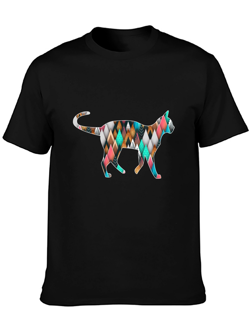 Geometric Cat T-Shirt - Black Cotton Blend