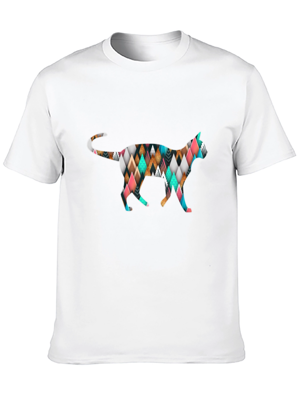 Geometric Cat T-Shirt - Black Cotton Blend