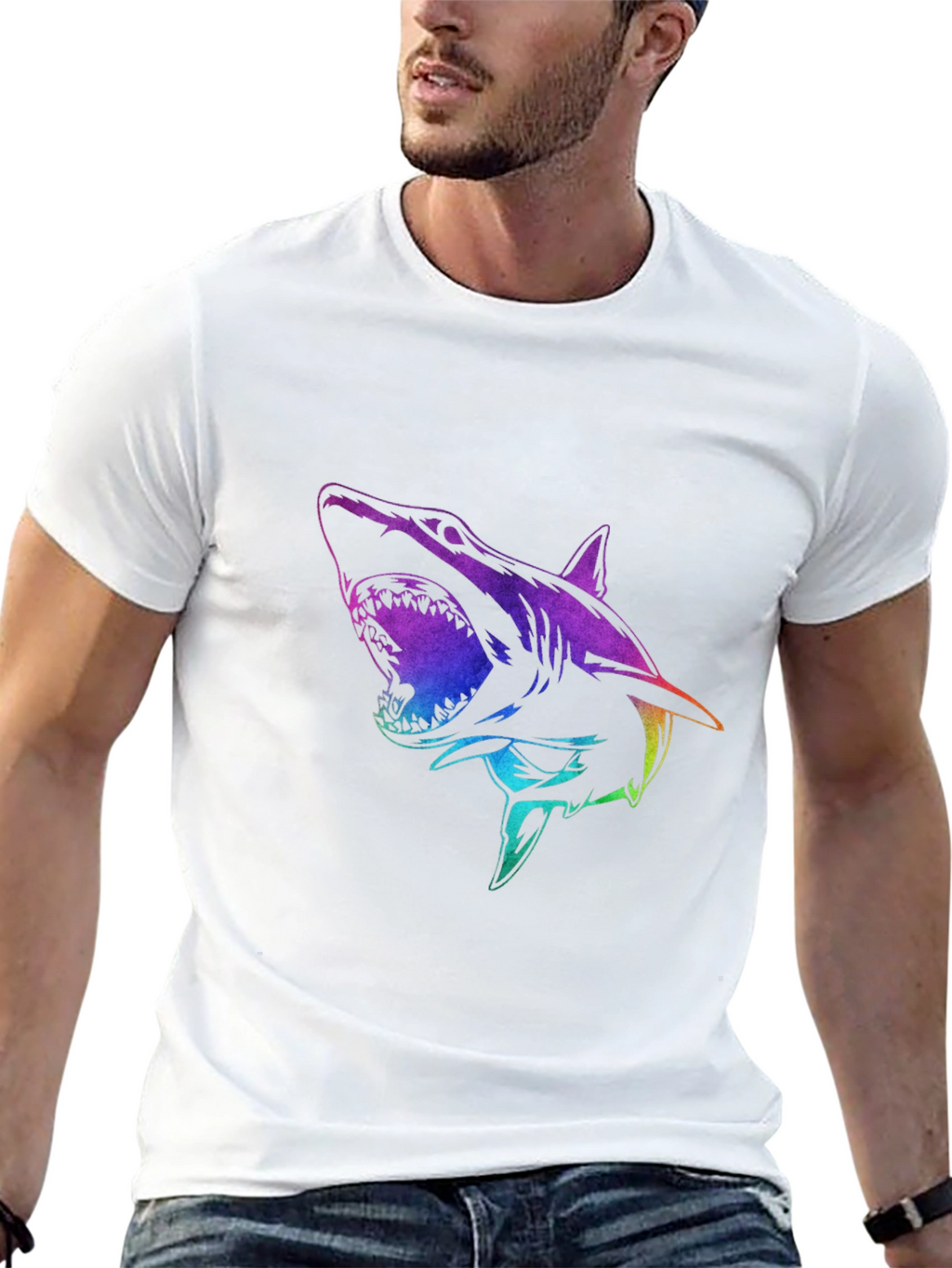 Shark Graphic Print Mens Black T-Shirt