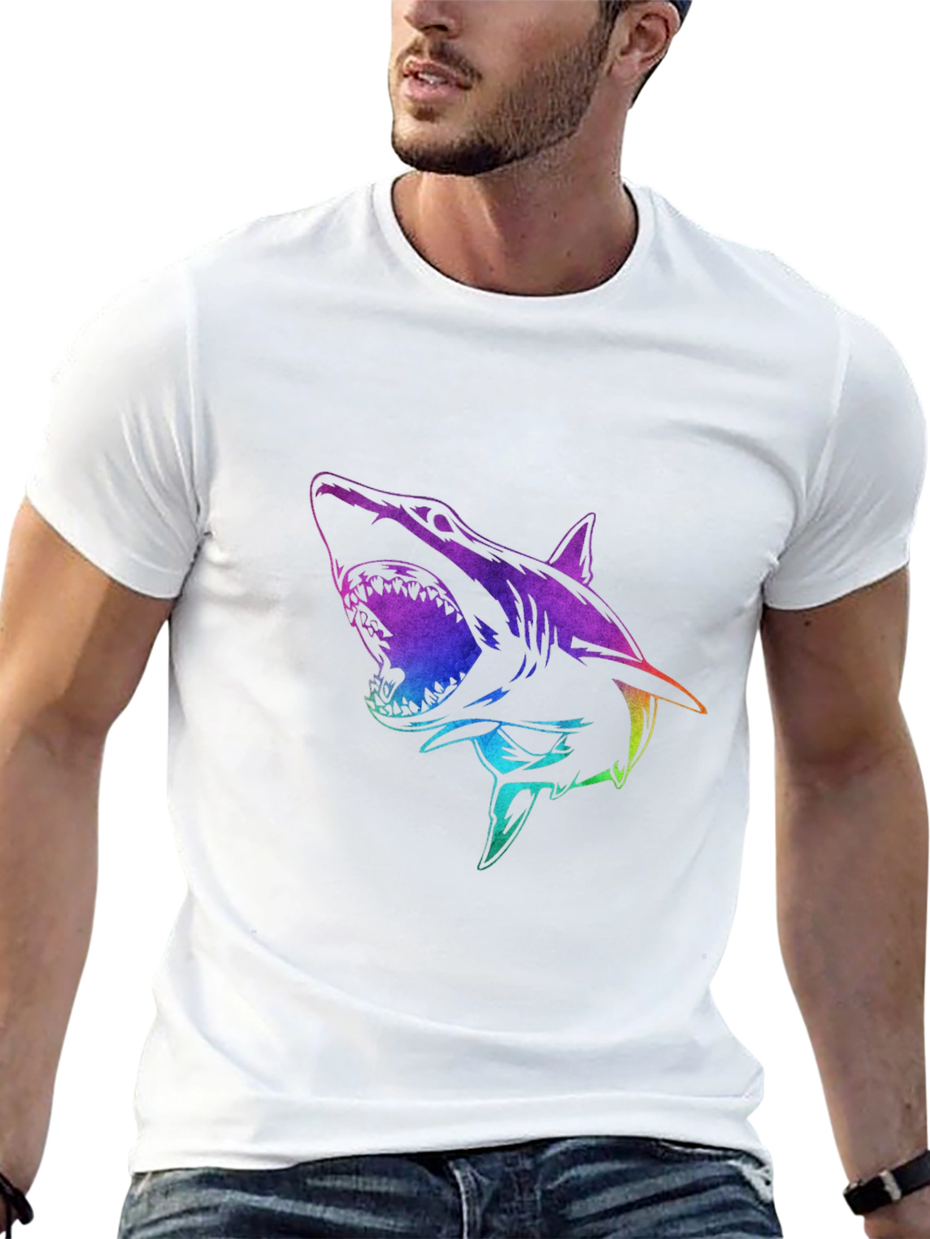 Shark Graphic Print Mens Black T-Shirt
