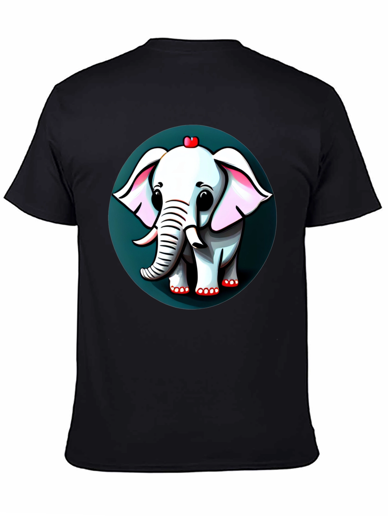 Cute Elephant Cartoon Graphic Tee - Black
