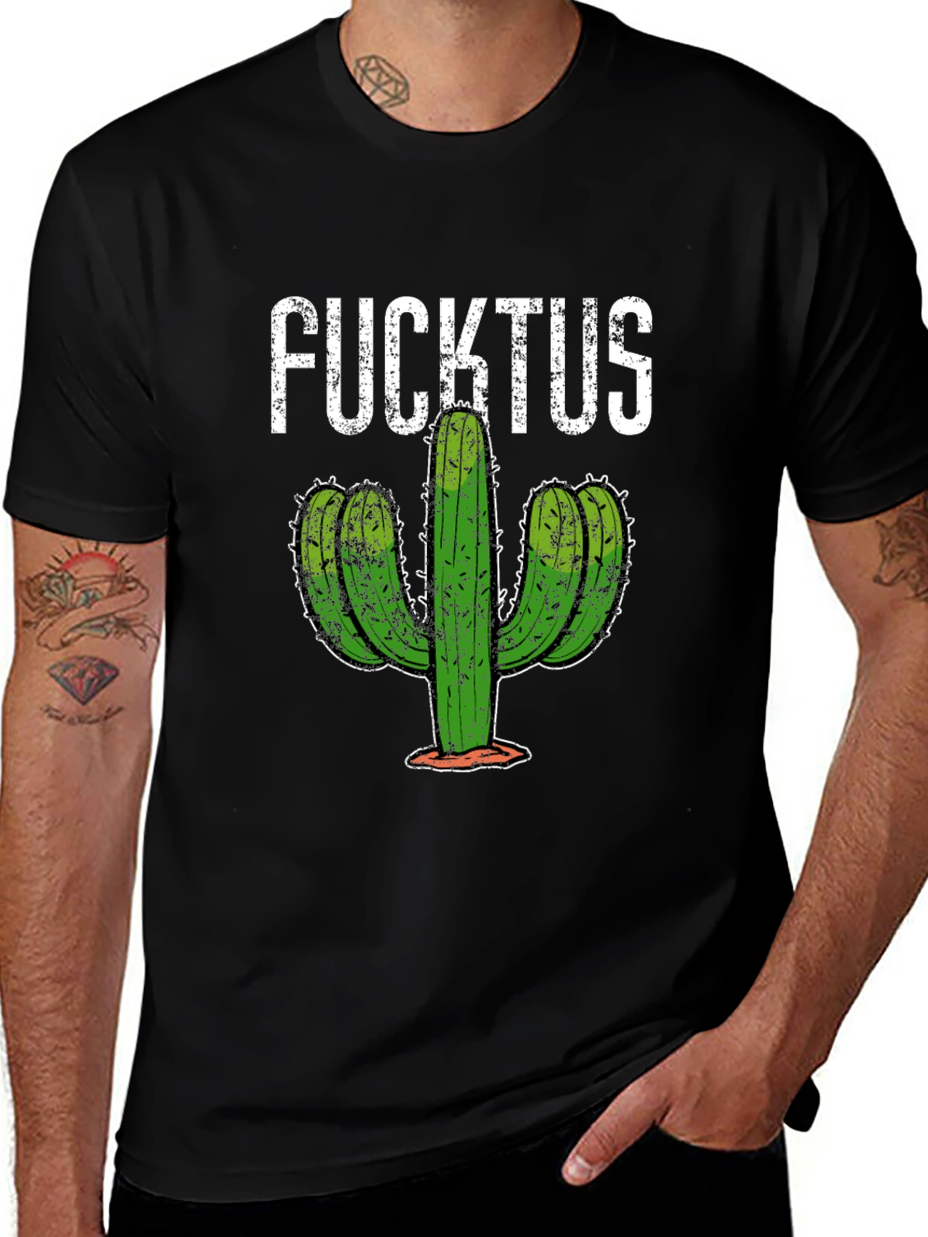 Funny Fucktus Cactus Graphic T-Shirt - Black