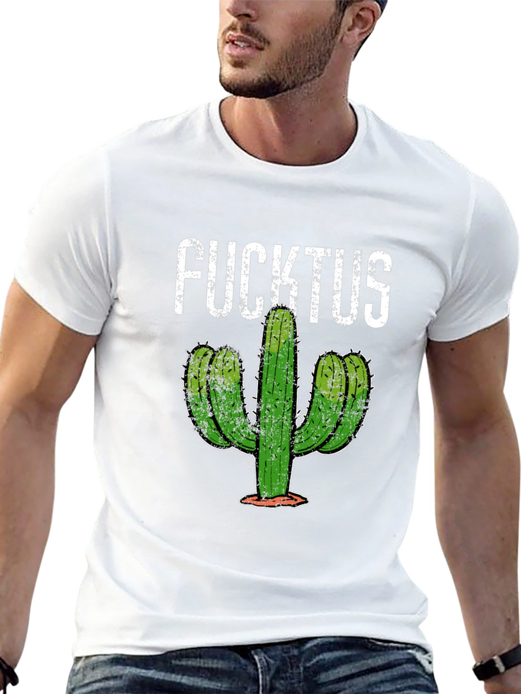 Funny Fucktus Cactus Graphic T-Shirt - Black