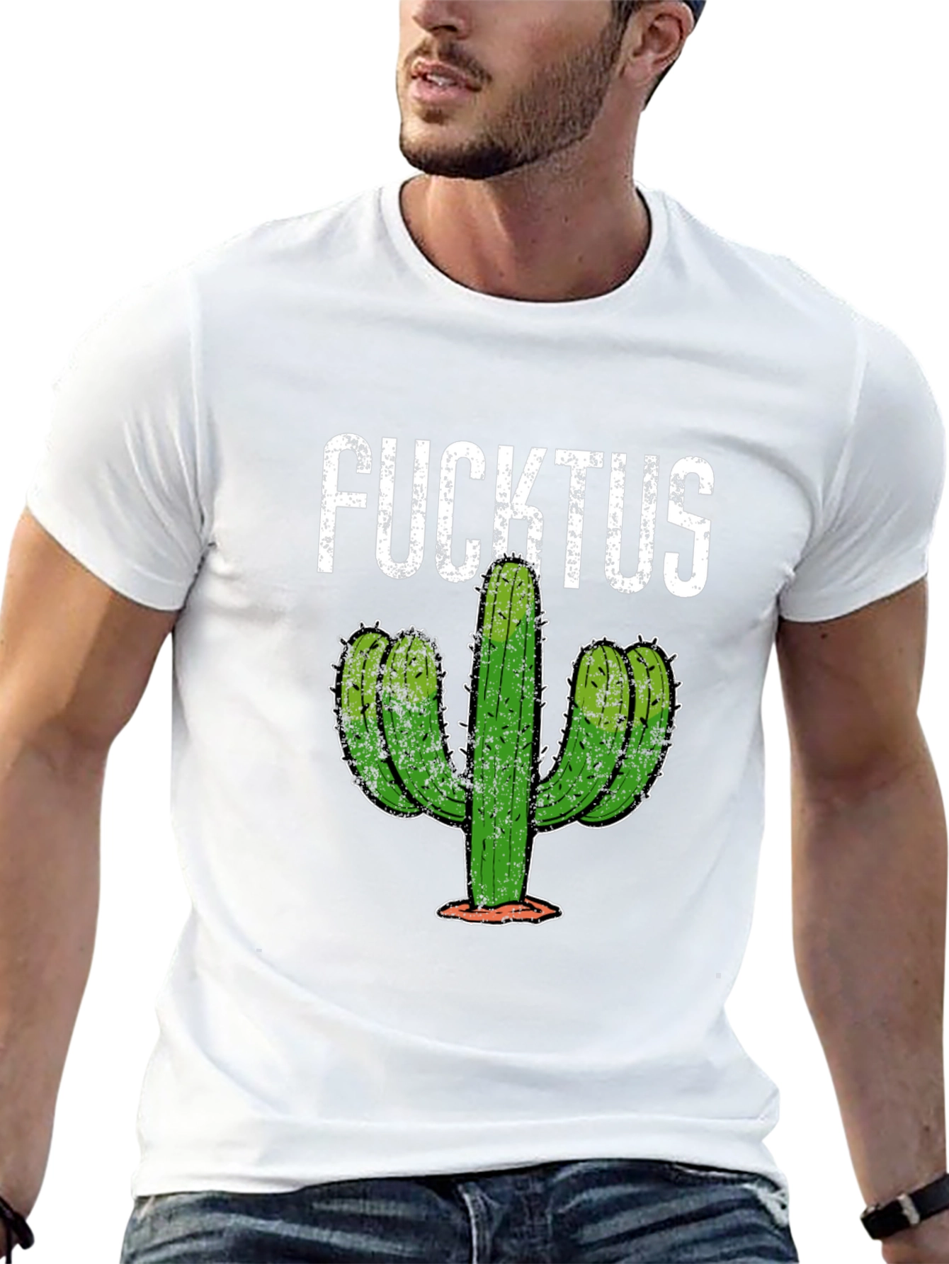 Funny Fucktus Cactus Graphic T-Shirt - Black