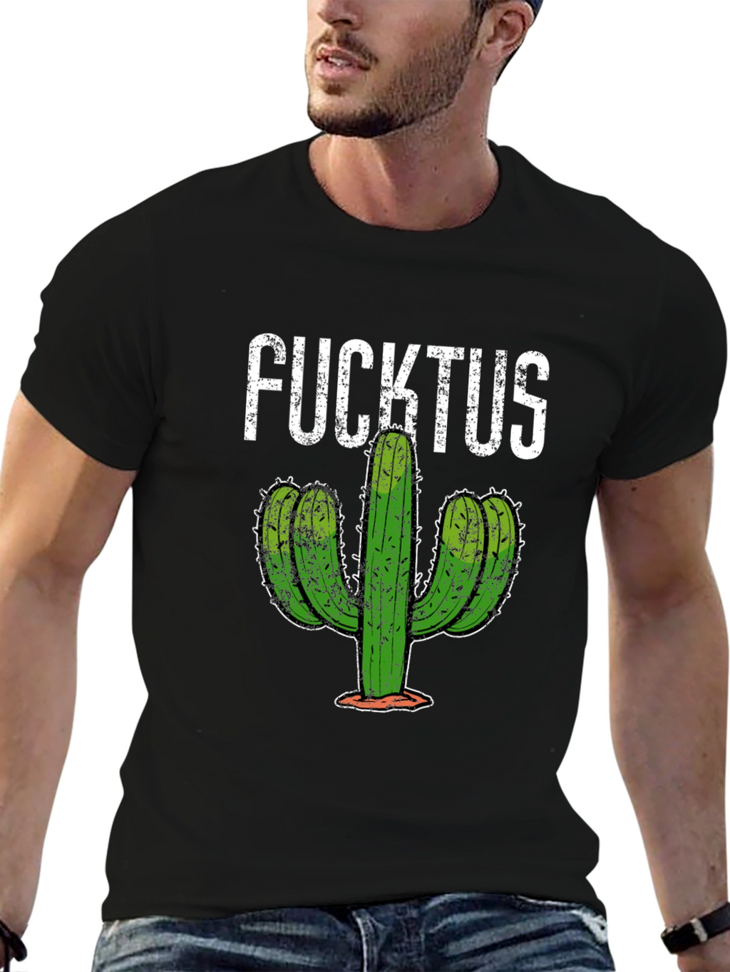 Funny Fucktus Cactus Graphic T-Shirt - Black
