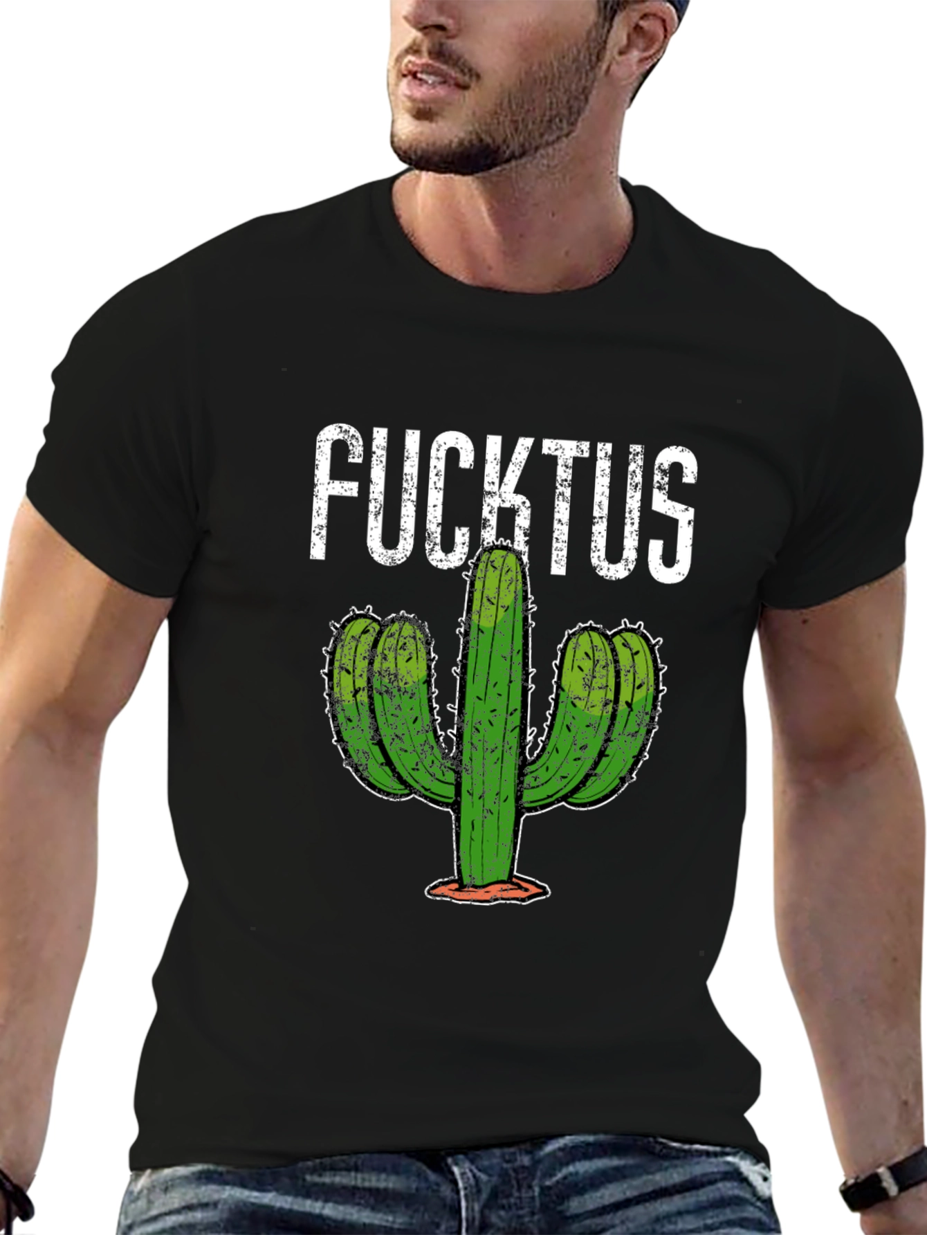 Funny Fucktus Cactus Graphic T-Shirt - Black