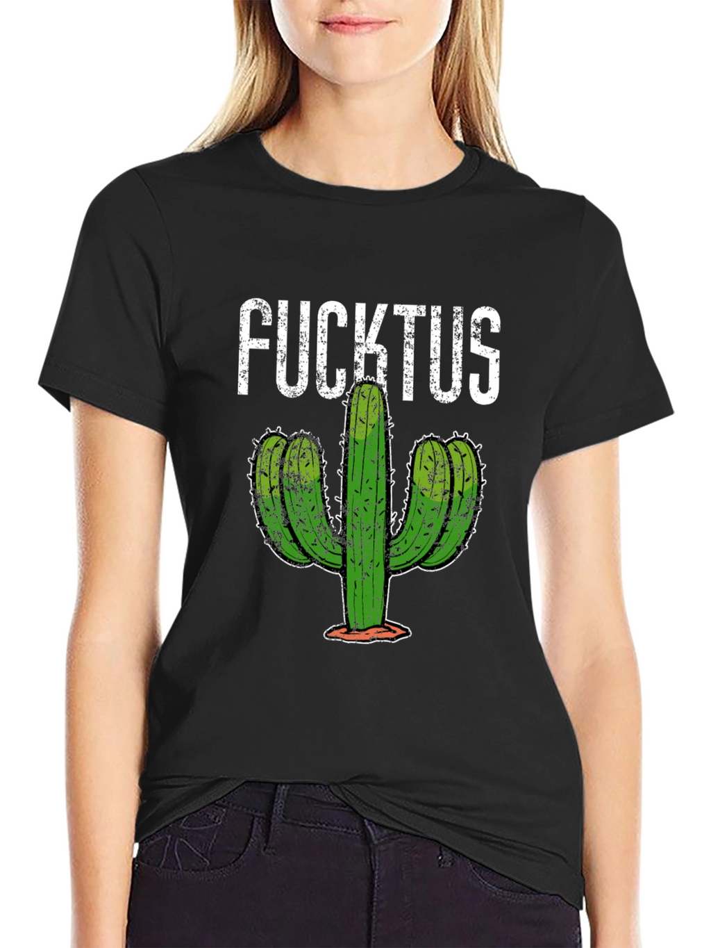 Funny Fucktus Cactus Graphic T-Shirt - Black