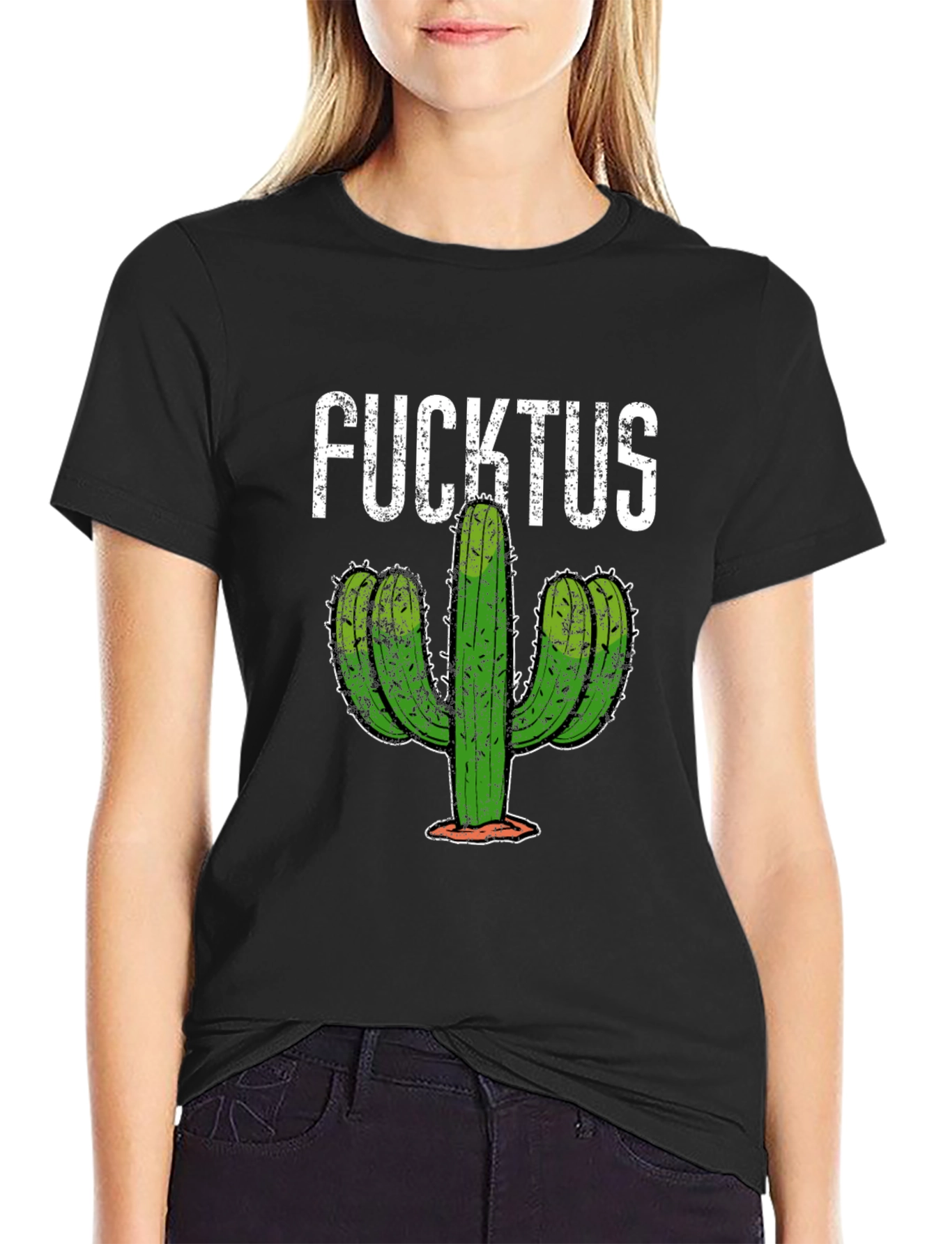 Funny Fucktus Cactus Graphic T-Shirt - Black
