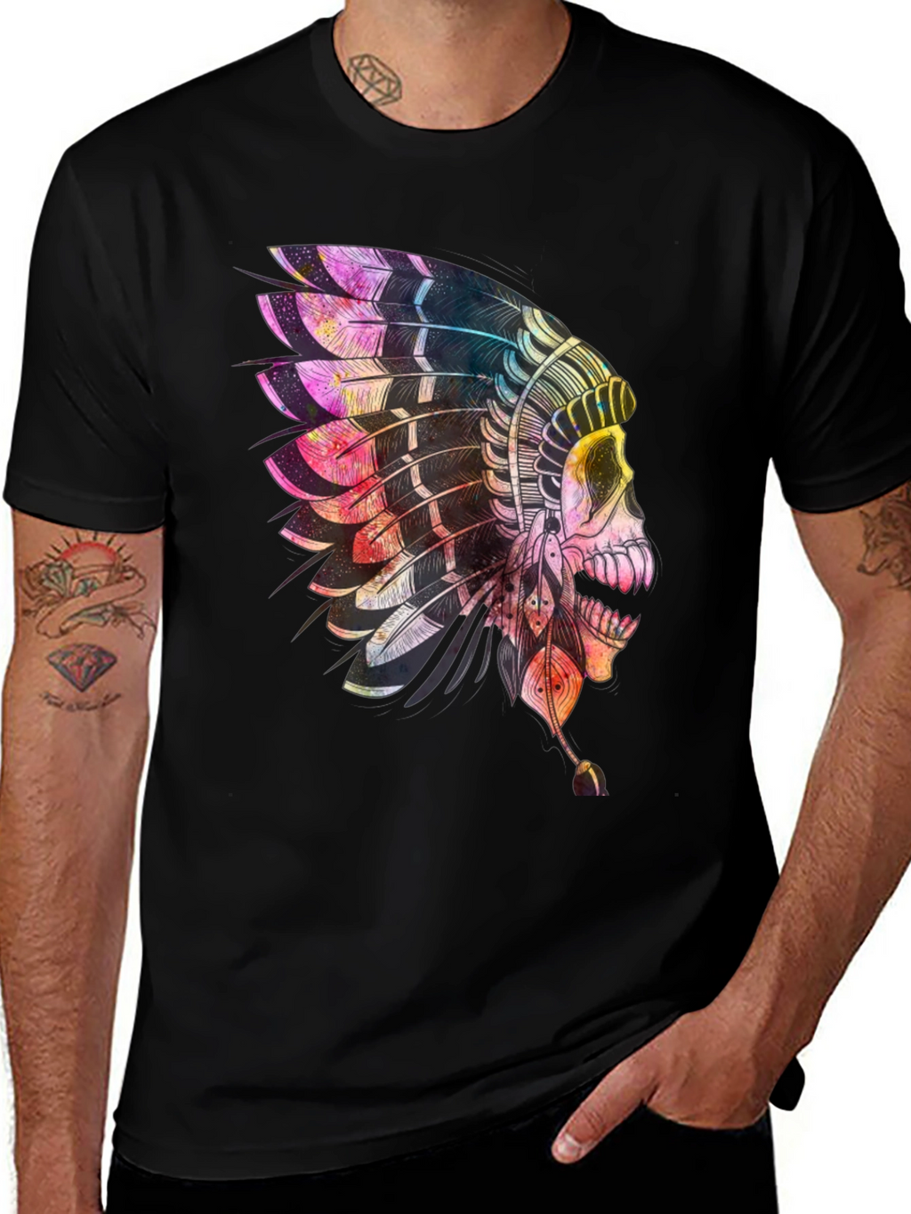 Skull Headdress Graphic T-Shirt - Black