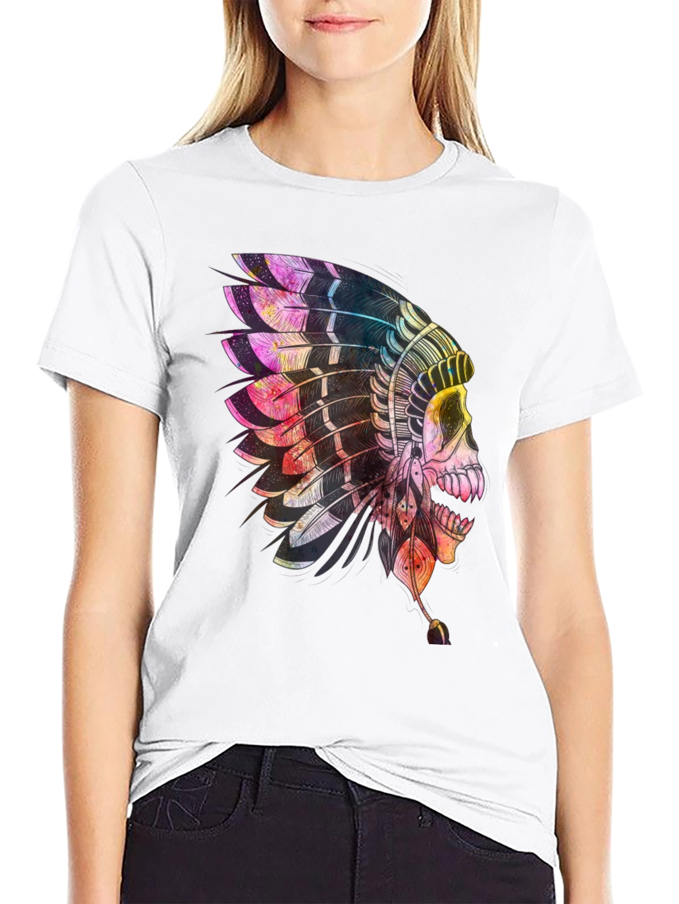 Skull Headdress Graphic T-Shirt - Black
