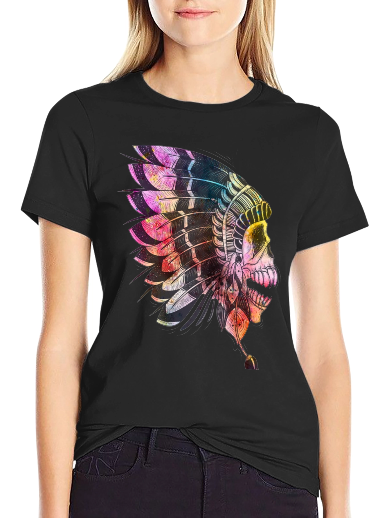Skull Headdress Graphic T-Shirt - Black