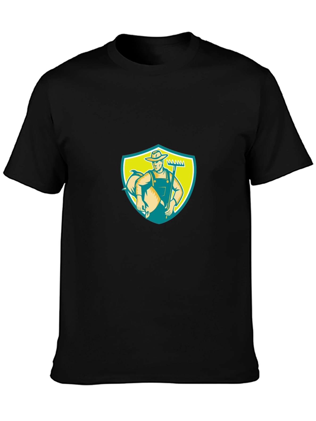 Retro Farmer Graphic Tee - Black Cotton Casual Shirt