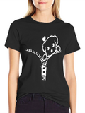 Cute Puppy Zipper T-Shirt - Black
