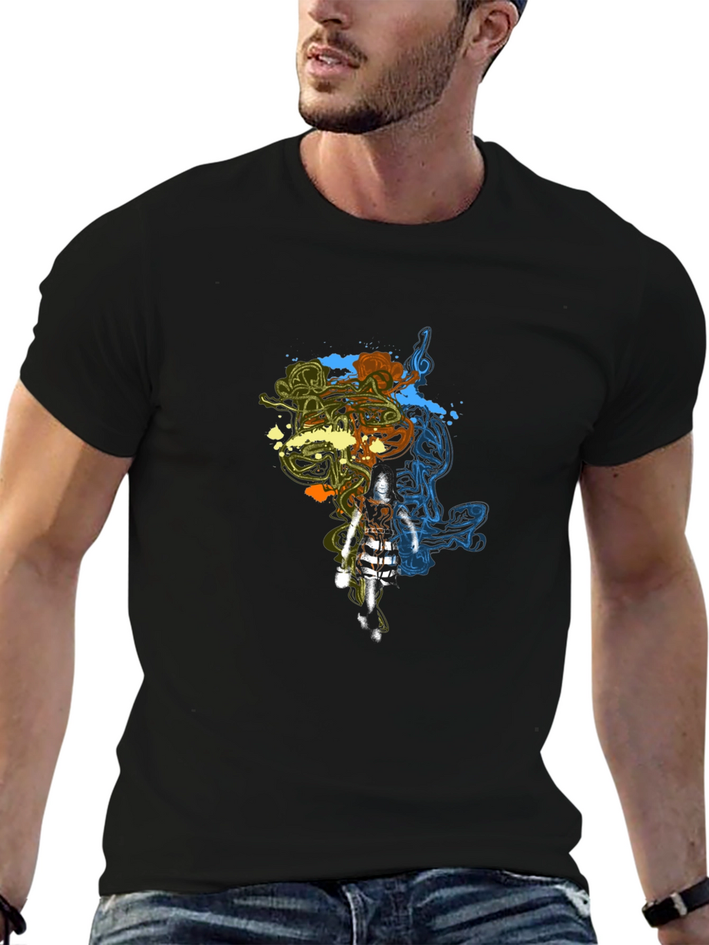Stylish Graphic Print Black T-Shirt
