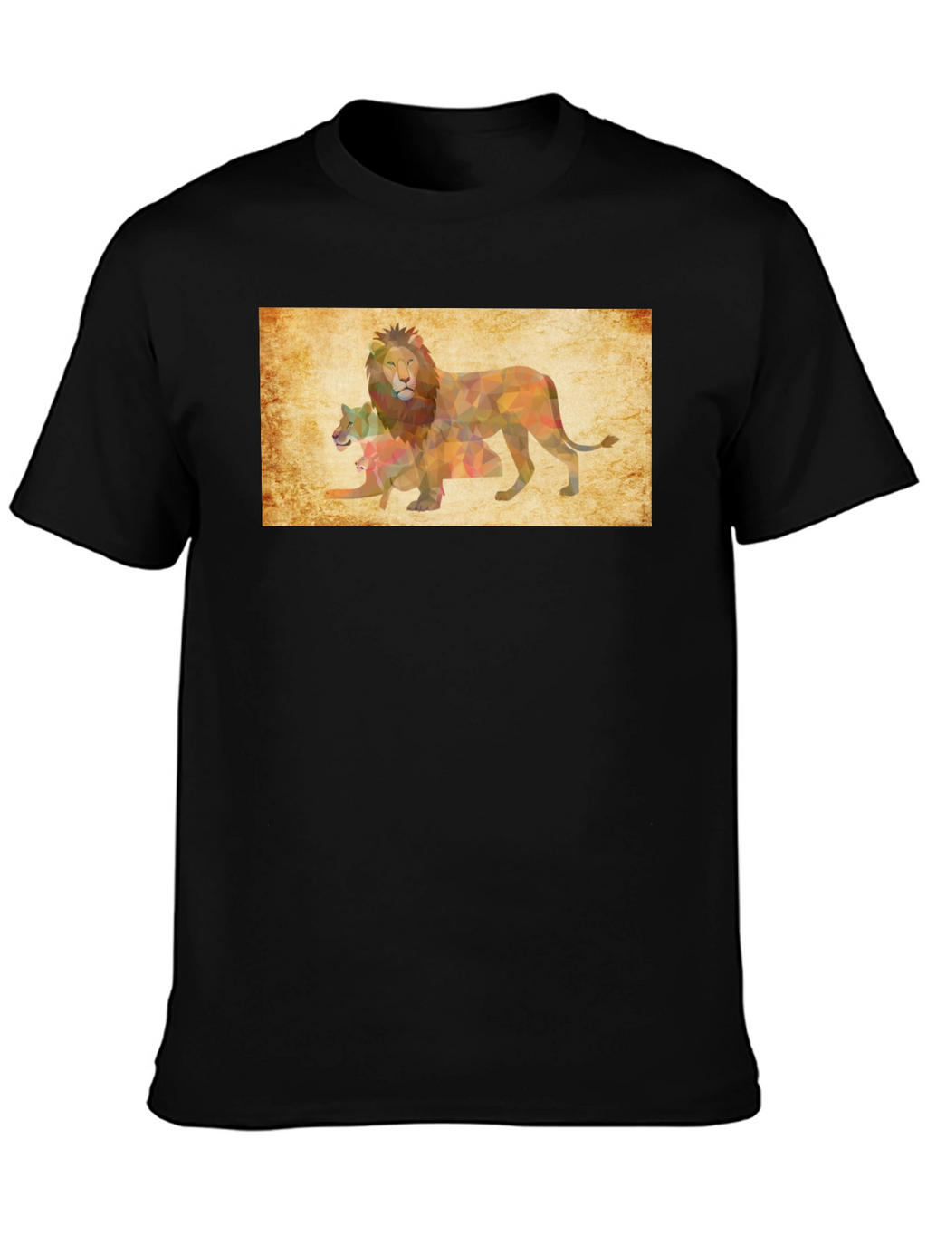 Geometric Lion Family Print Black T-Shirt