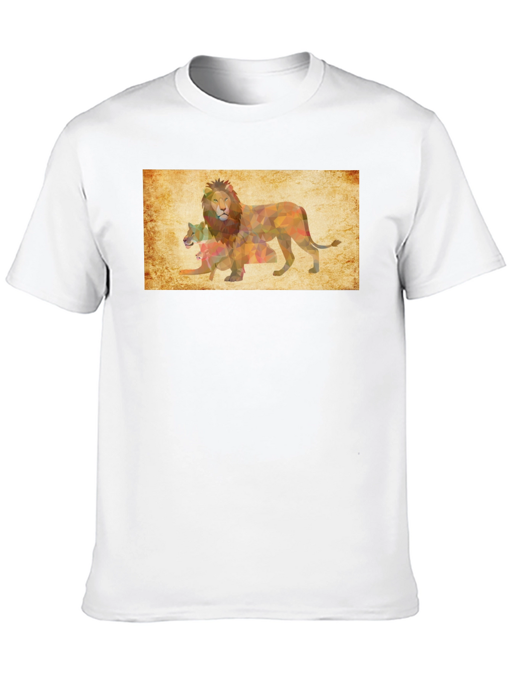 Geometric Lion Family Print Black T-Shirt