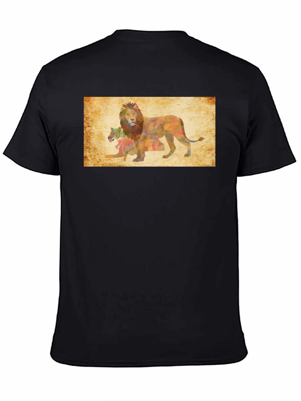 Geometric Lion Family Print Black T-Shirt