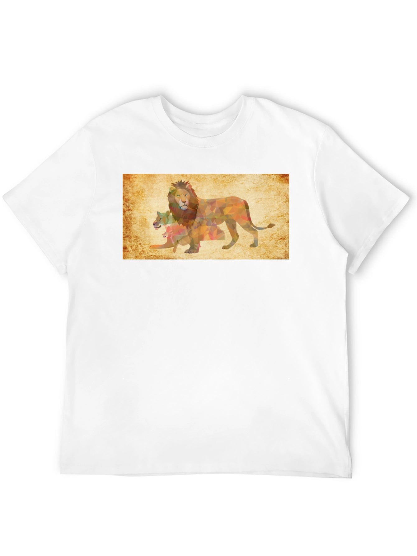 Geometric Lion Family Print Black T-Shirt
