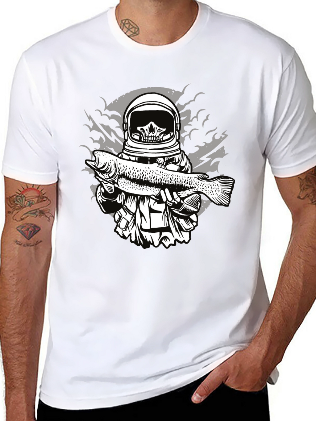 Astronaut Skull Fishing T-Shirt