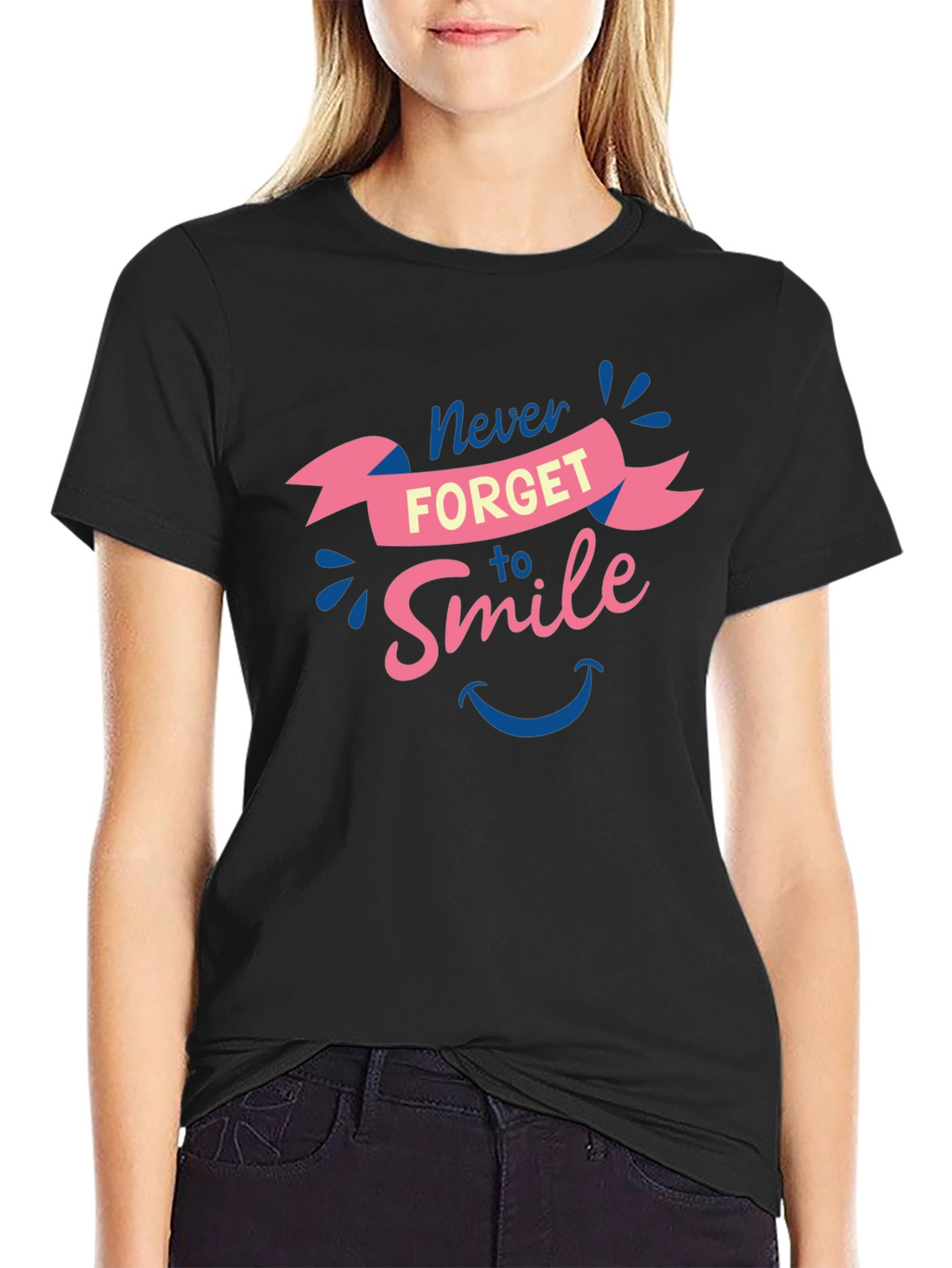 Never Forget to Smile Black Graphic Tee