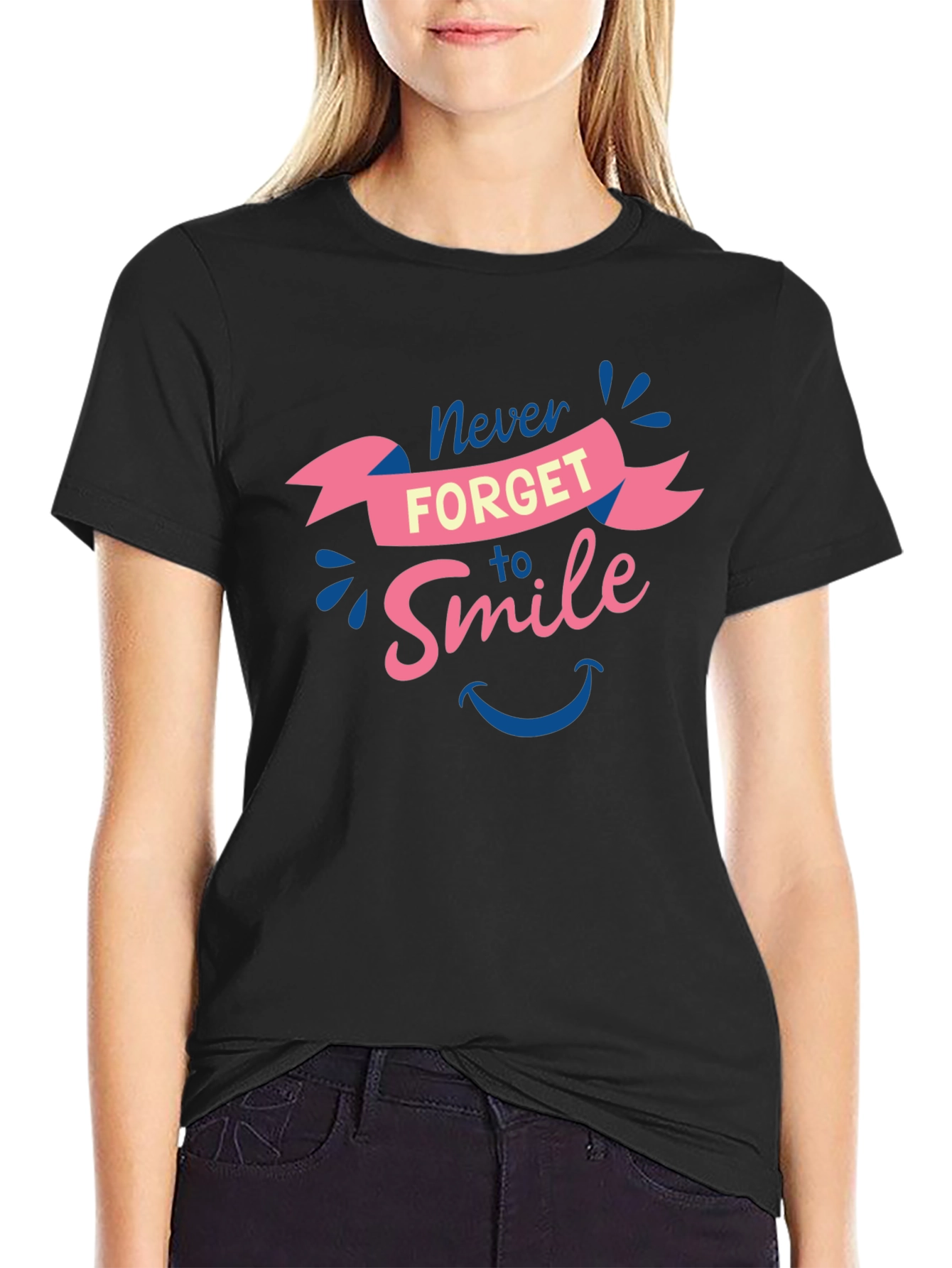 Never Forget to Smile Black Graphic Tee