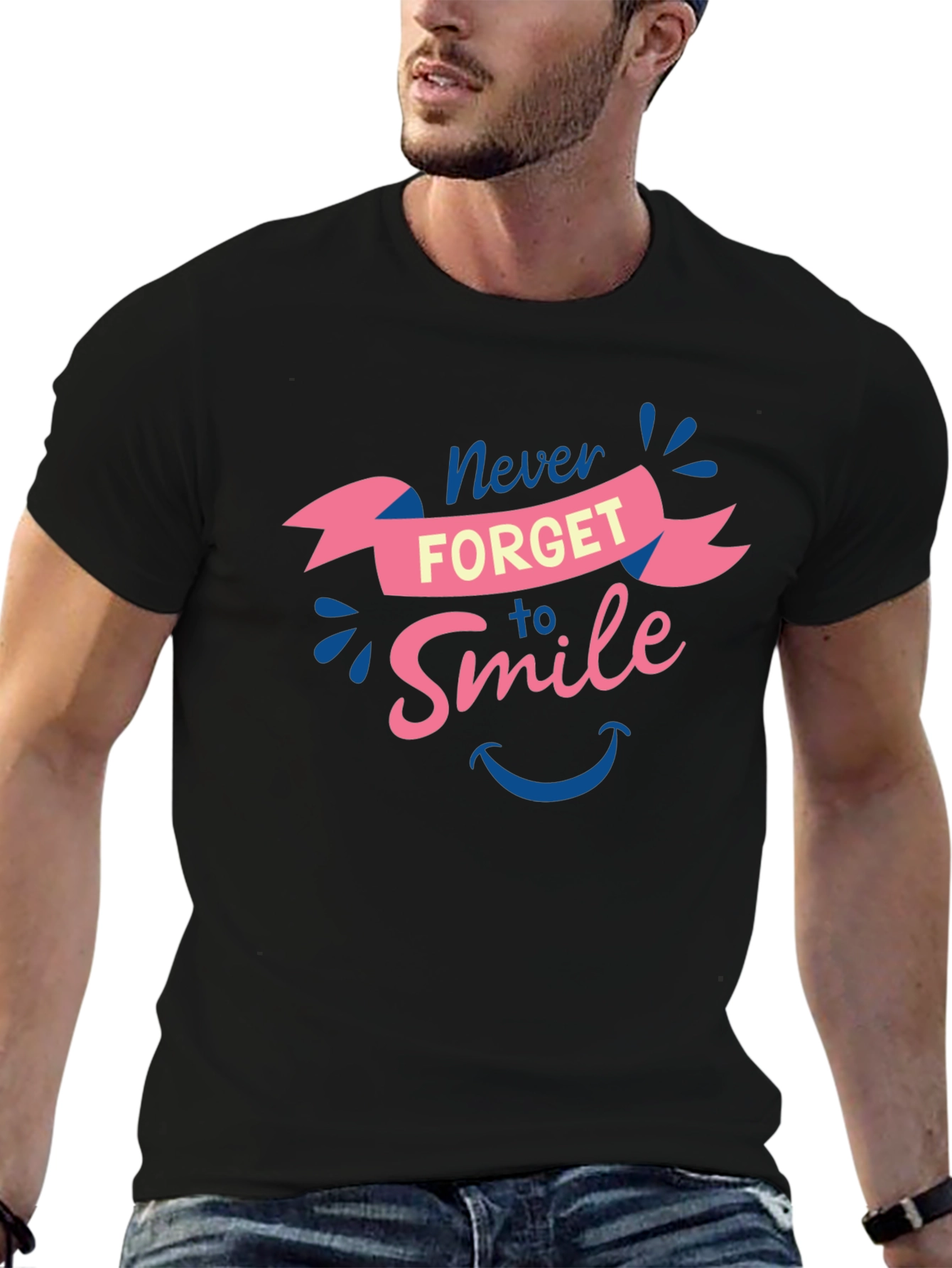 Never Forget to Smile Black Graphic Tee