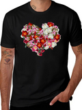 Floral Heart Graphic Tee - Black Unisex Shirt
