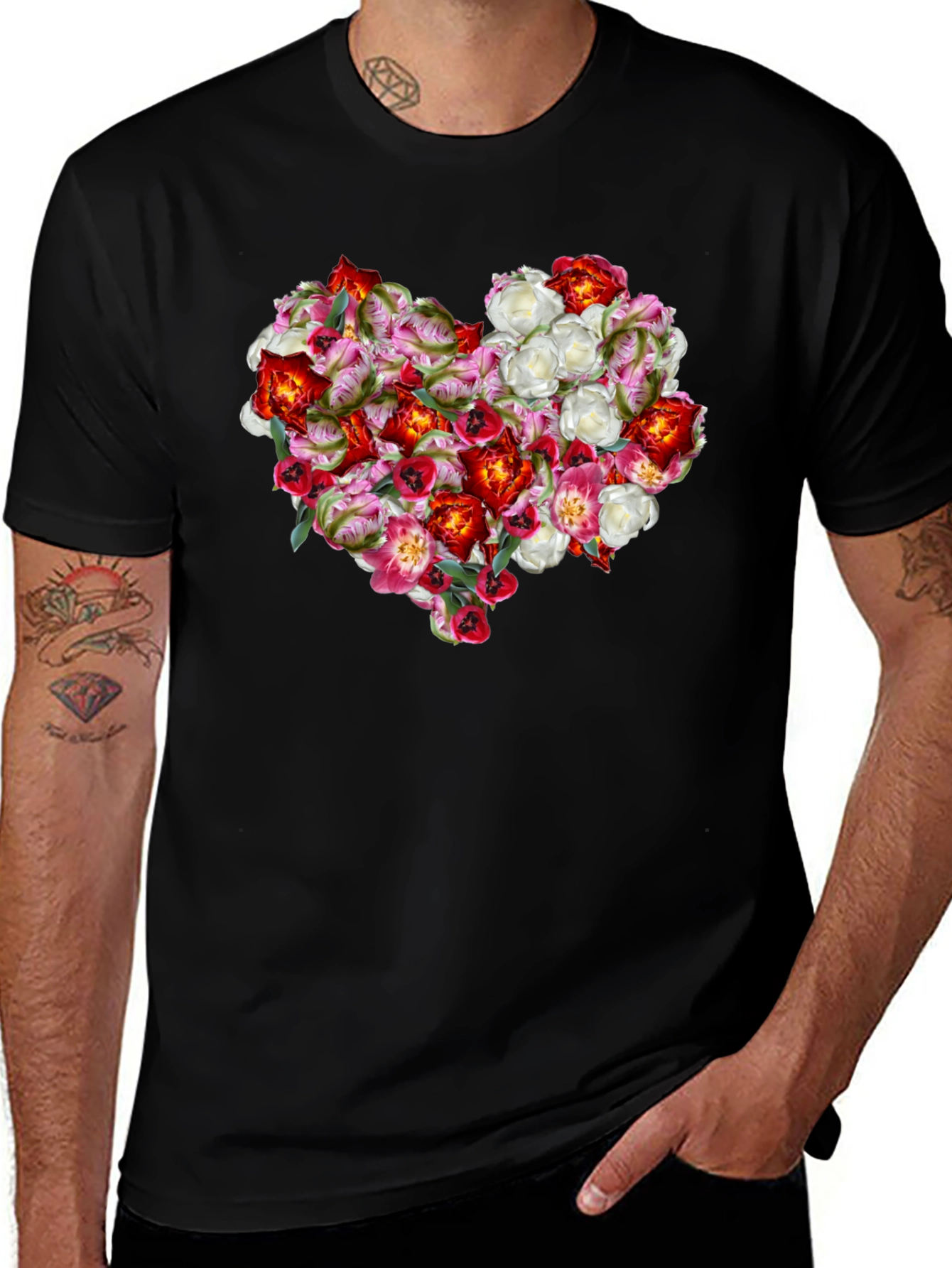 Floral Heart Graphic Tee - Black Unisex Shirt