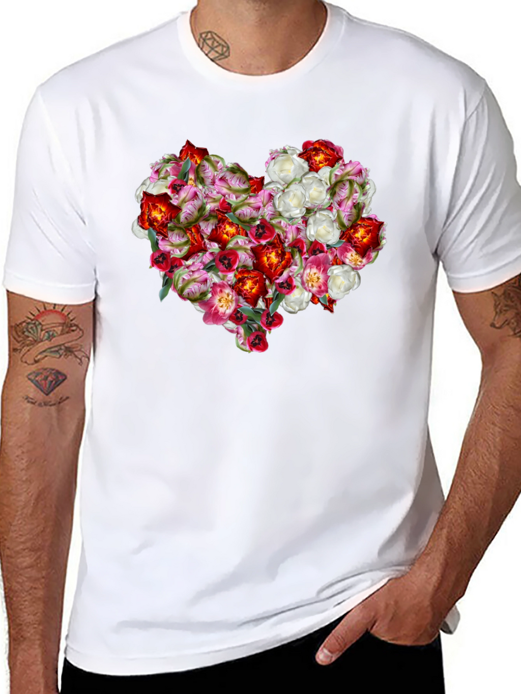 Floral Heart Graphic Tee - Black Unisex Shirt
