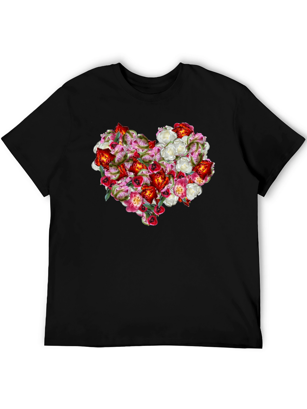 Floral Heart Graphic Tee - Black Unisex Shirt