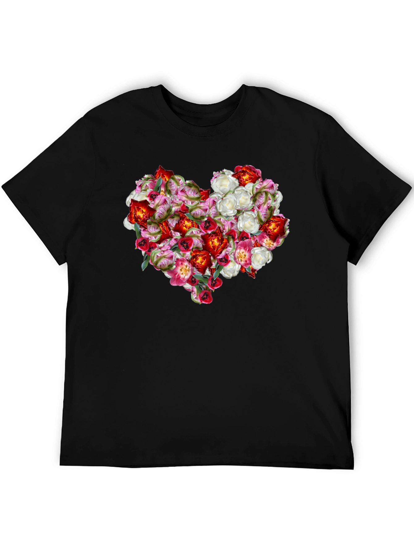Floral Heart Graphic Tee - Black Unisex Shirt