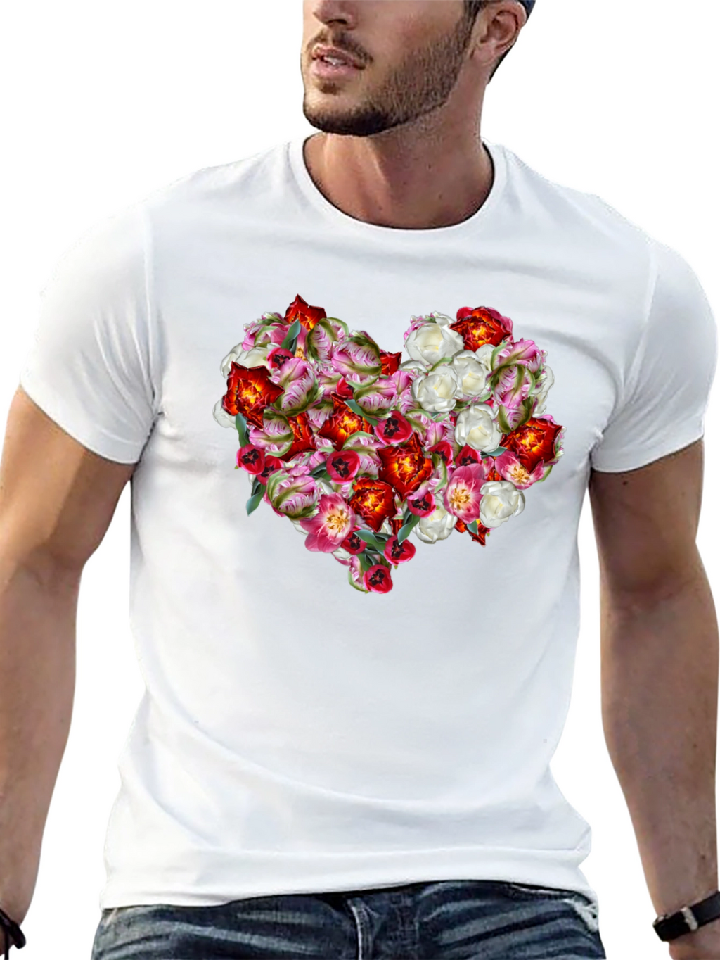Floral Heart Graphic Tee - Black Unisex Shirt