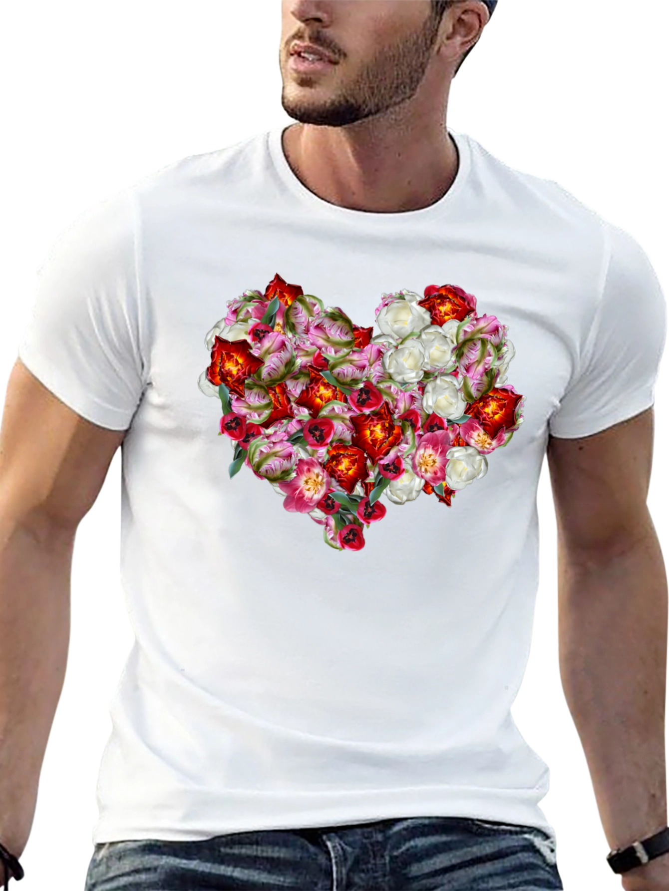 Floral Heart Graphic Tee - Black Unisex Shirt