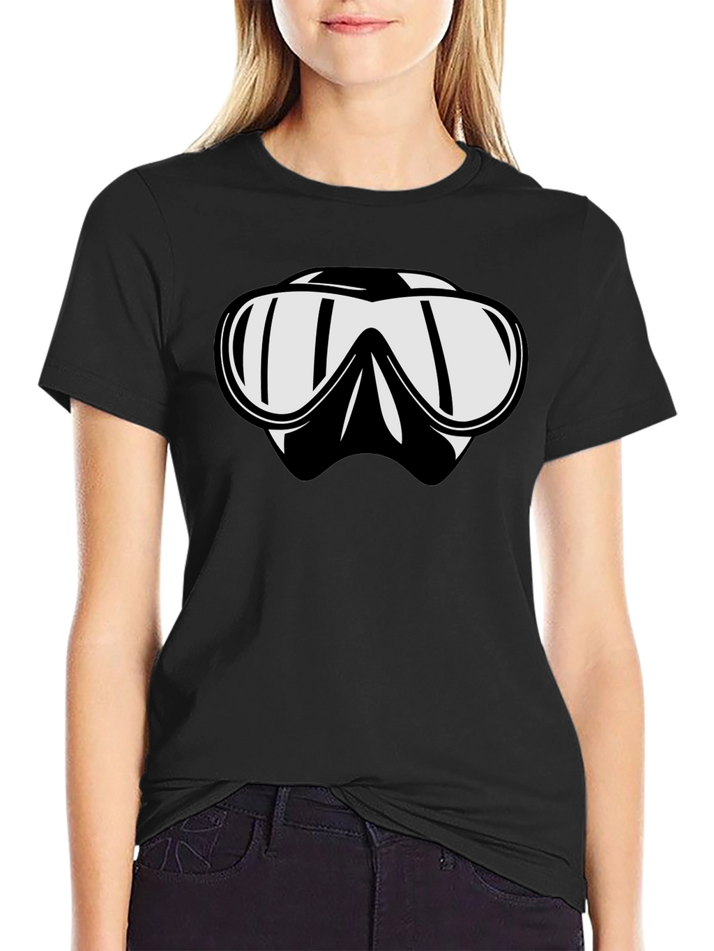 Diving Mask Graphic Tee - Black Cotton T-Shirt