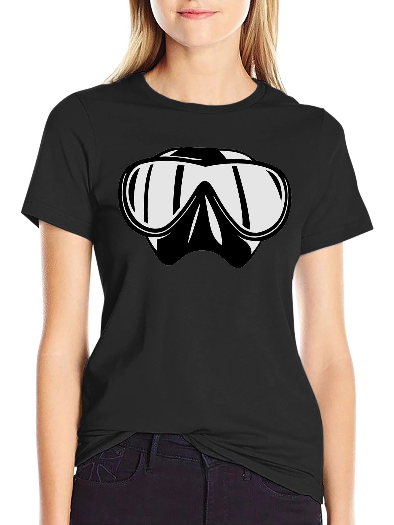 Diving Mask Graphic Tee - Black Cotton T-Shirt