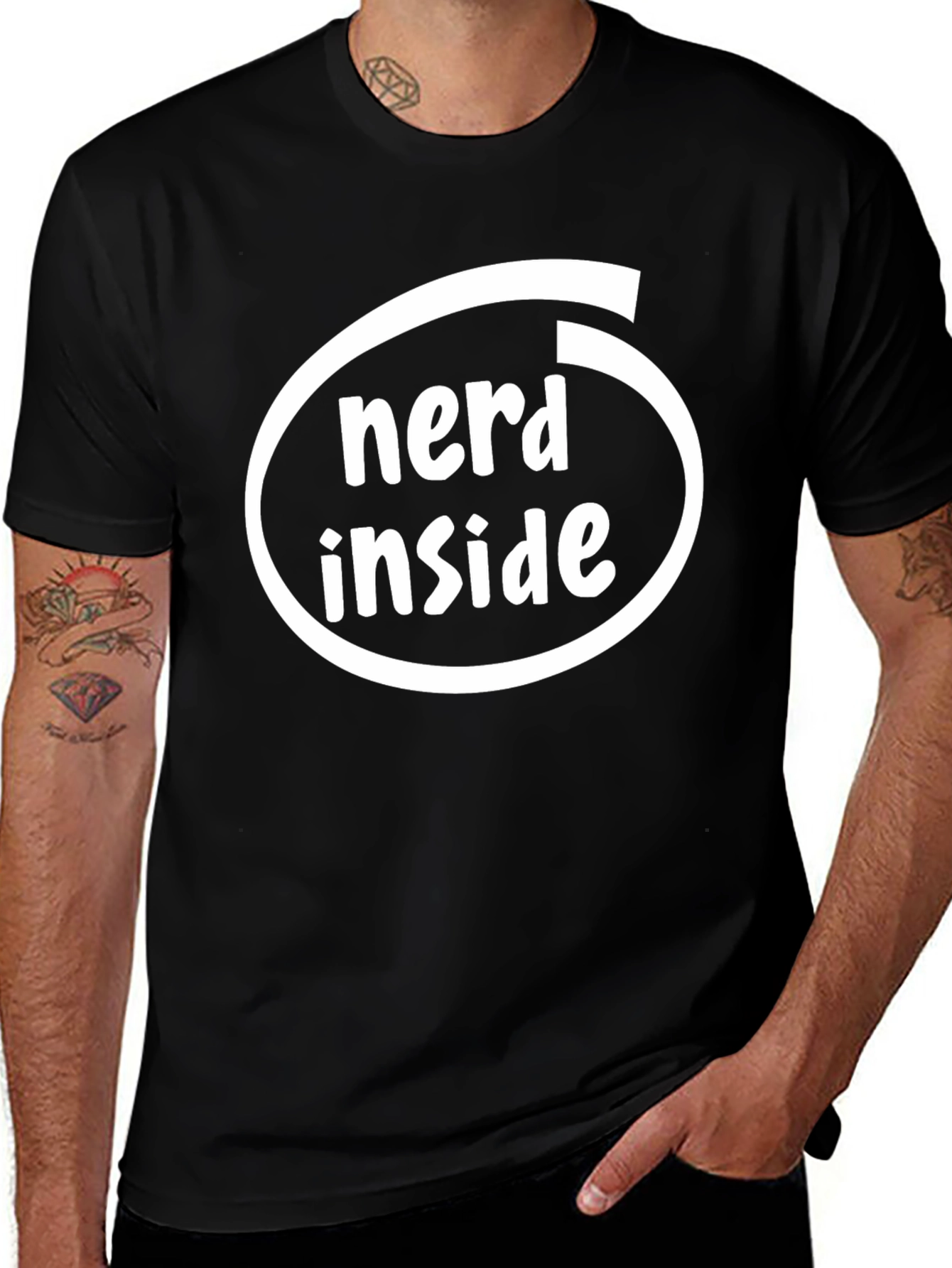 Nerd Inside Black Cotton T-Shirt Geek Humor