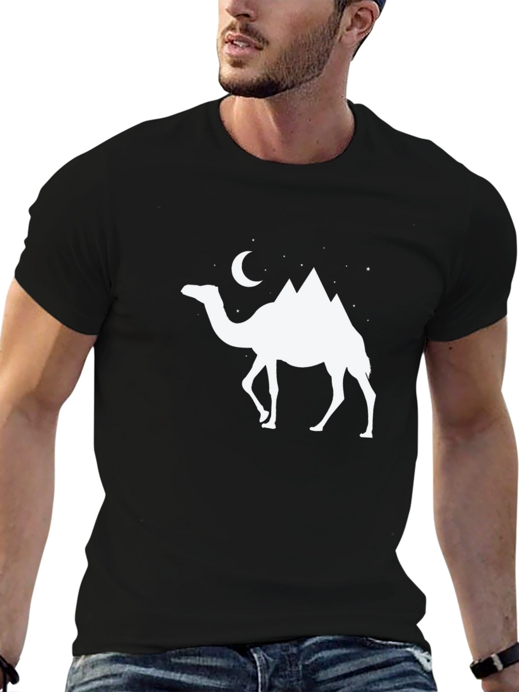 Camel Moon Desert T-Shirt - Black Cotton Tee