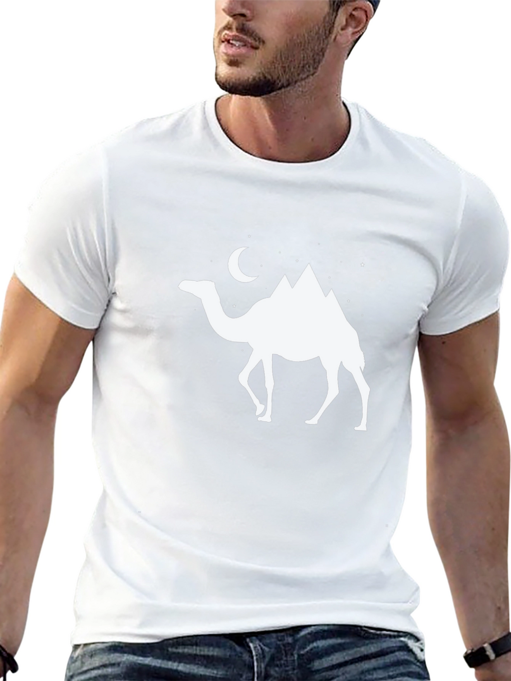 Camel Moon Desert T-Shirt - Black Cotton Tee