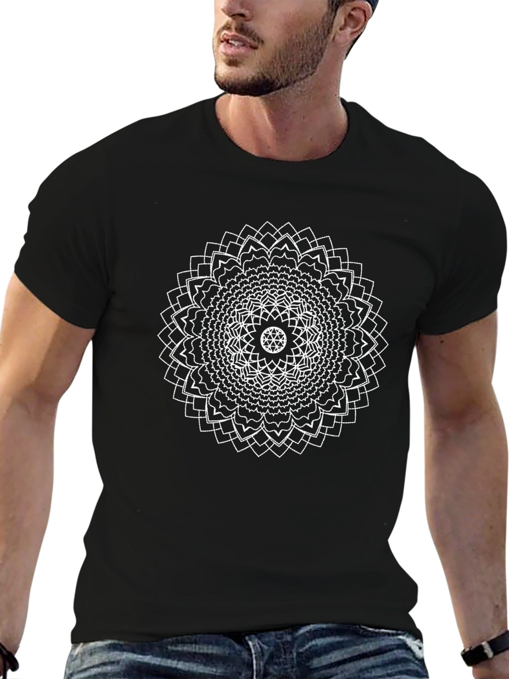 Geometric Mandala Graphic Tee - Black