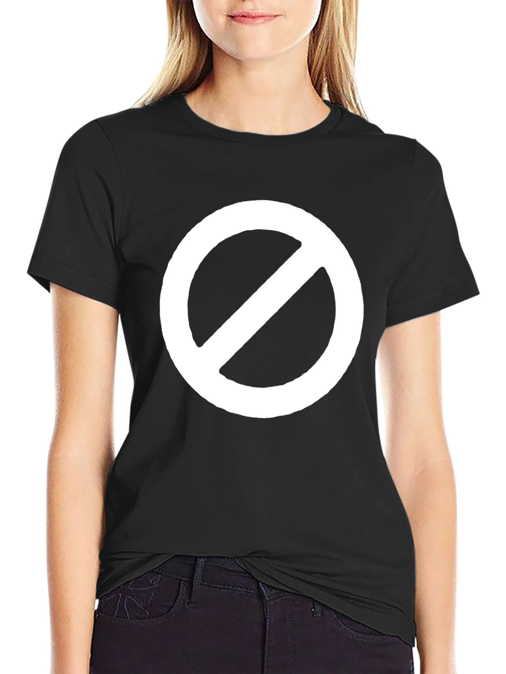 Black T-Shirt with White Prohibition Symbol