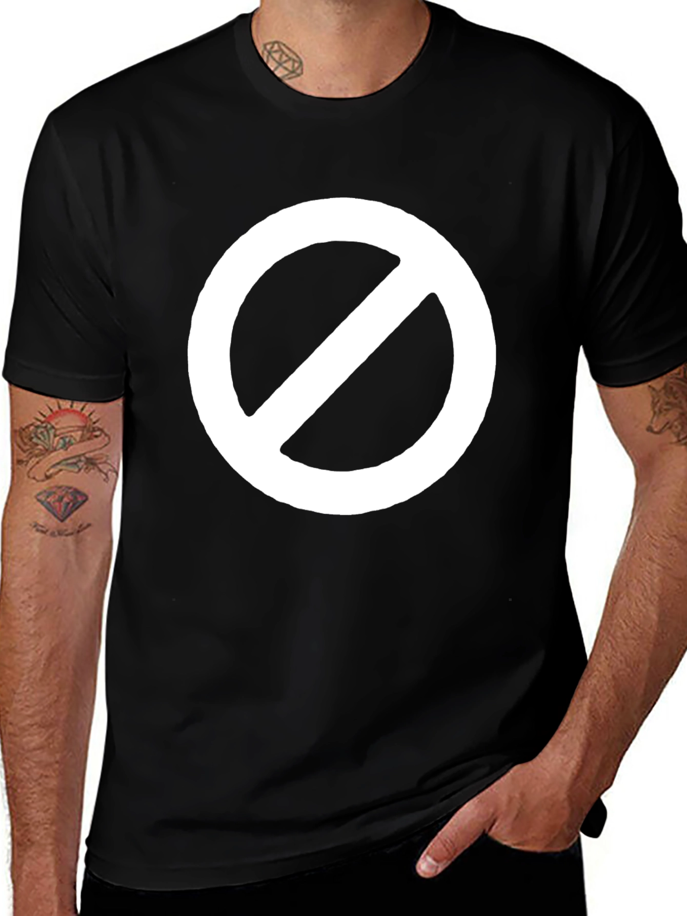 Black T-Shirt with White Prohibition Symbol