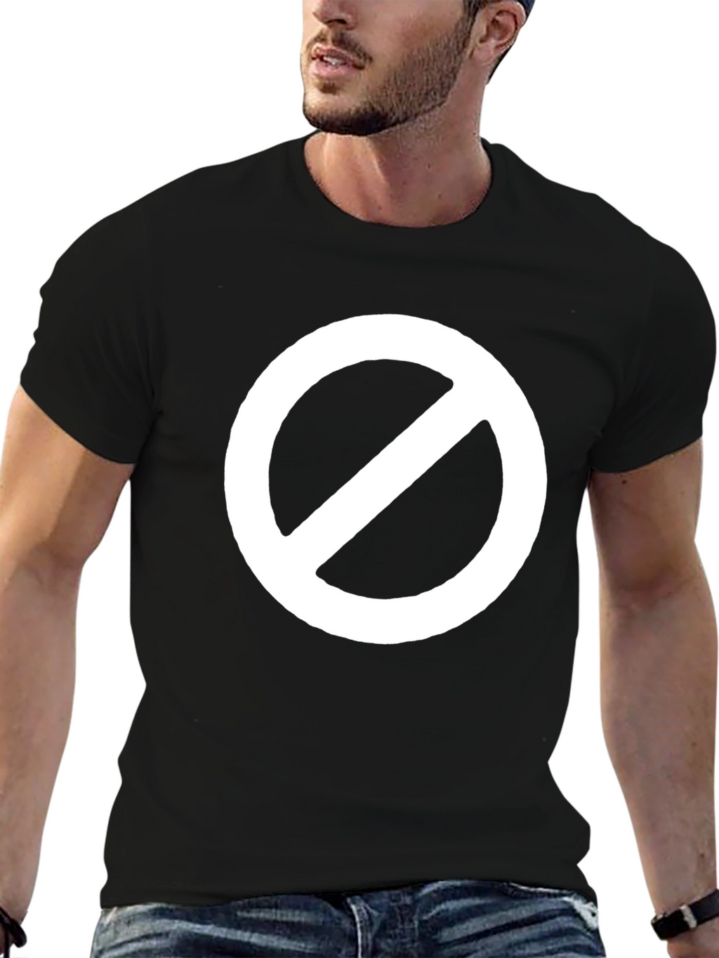 Black T-Shirt with White Prohibition Symbol