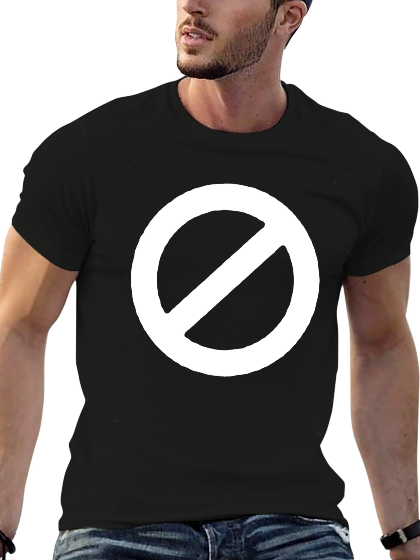 Black T-Shirt with White Prohibition Symbol