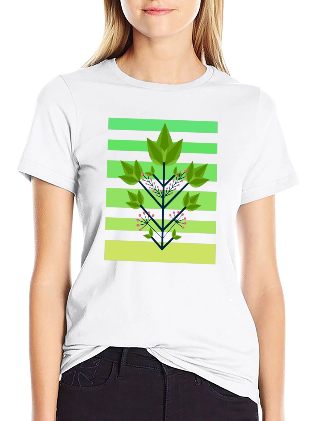 Geometric Foliage Print Tee - Modern Graphic Design