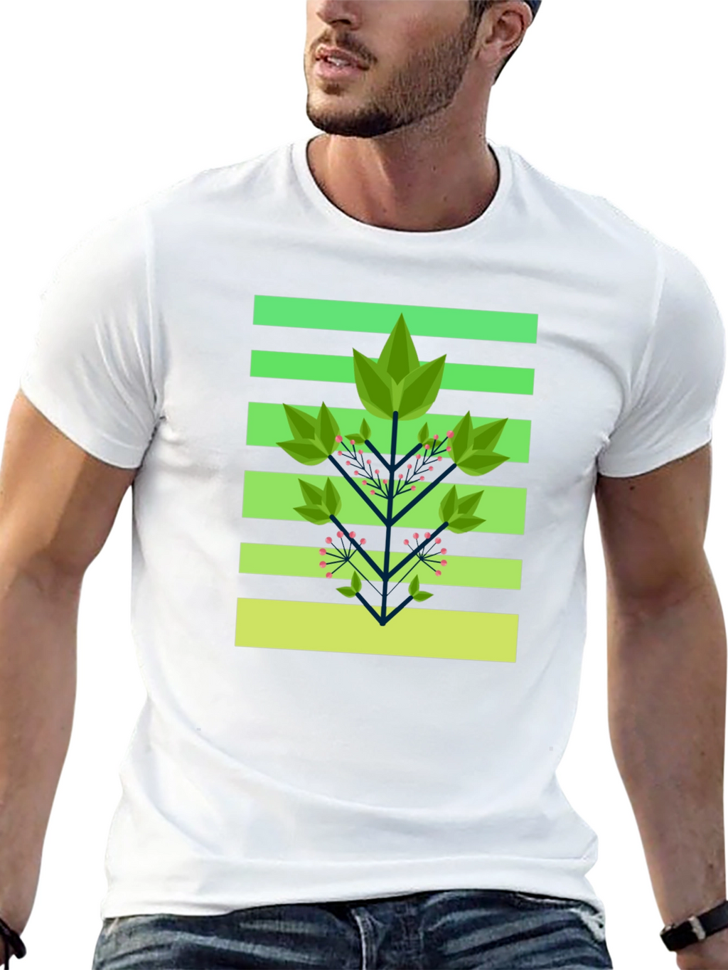 Geometric Foliage Print Tee - Modern Graphic Design