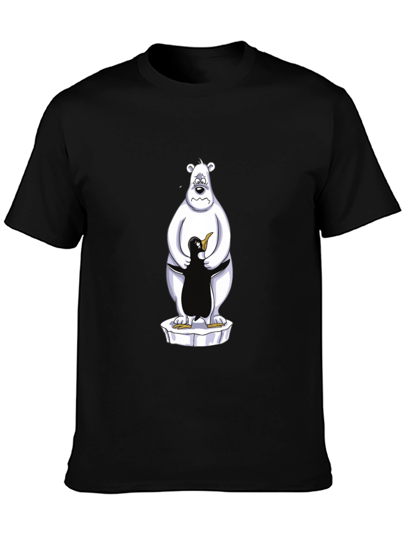 Bear Hugs Penguin Graphic Tee - Black Cotton Comfort