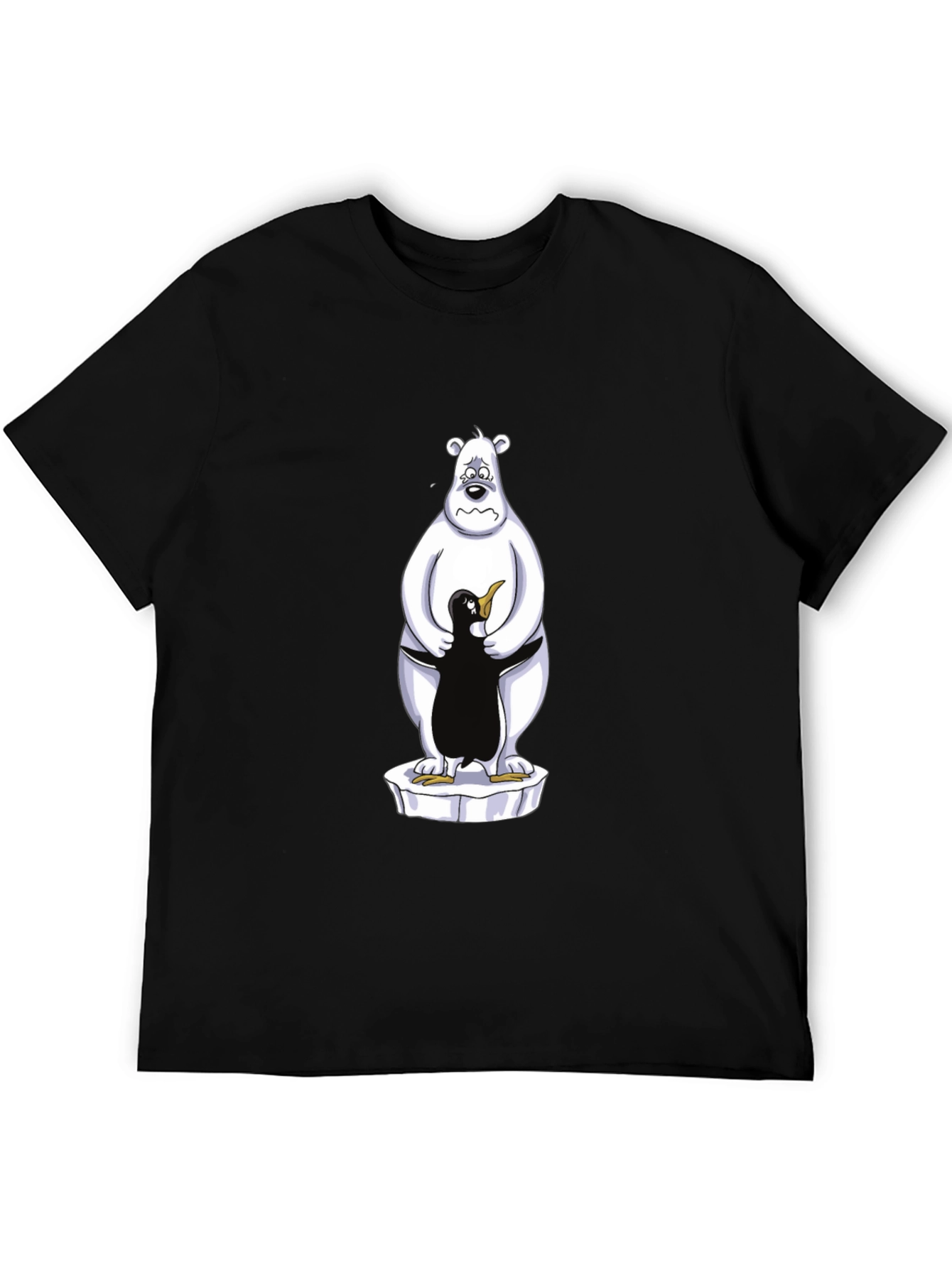 Bear Hugs Penguin Graphic Tee - Black Cotton Comfort