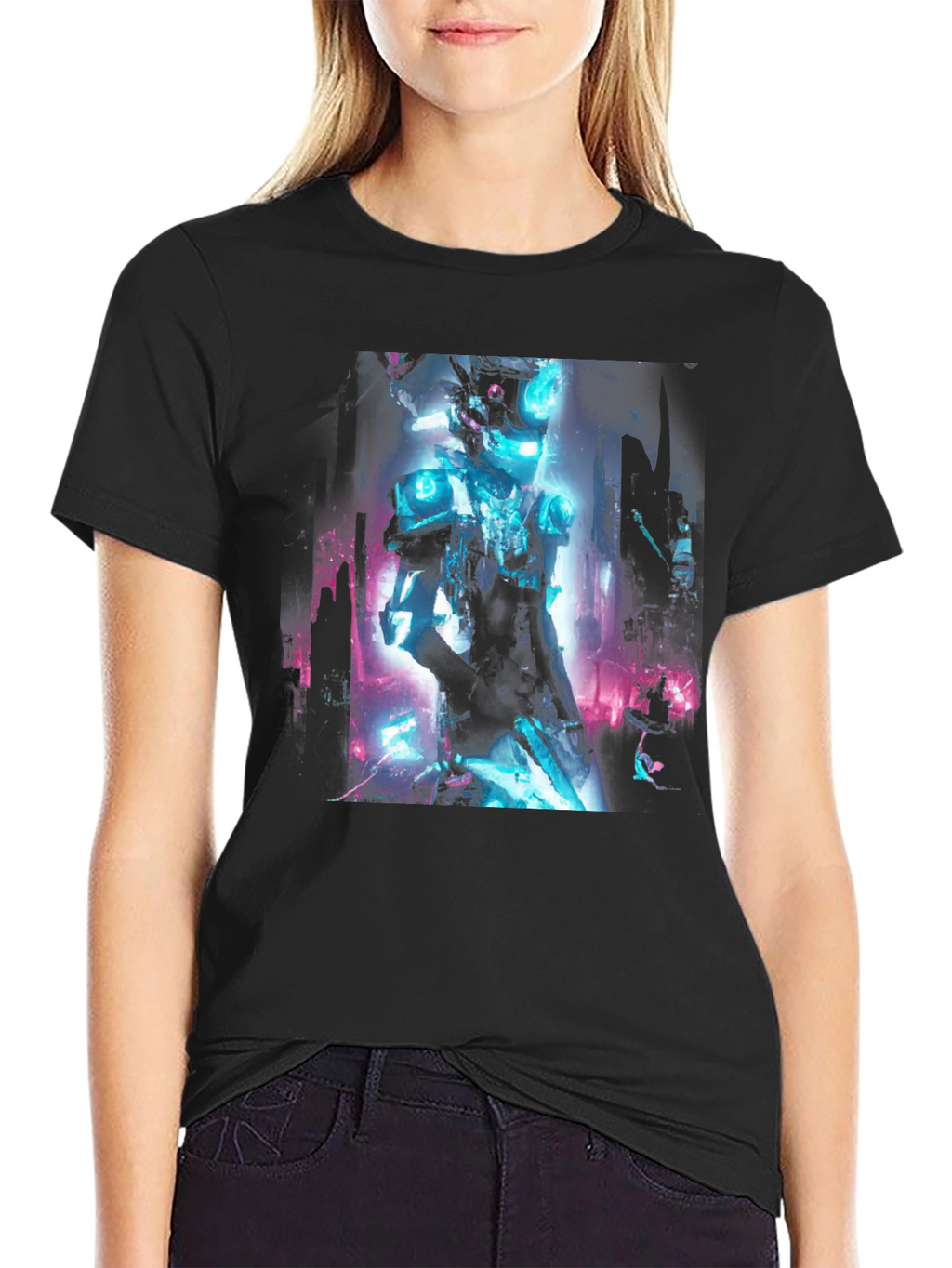 Cyberpunk Robot Graphic Black T-Shirt