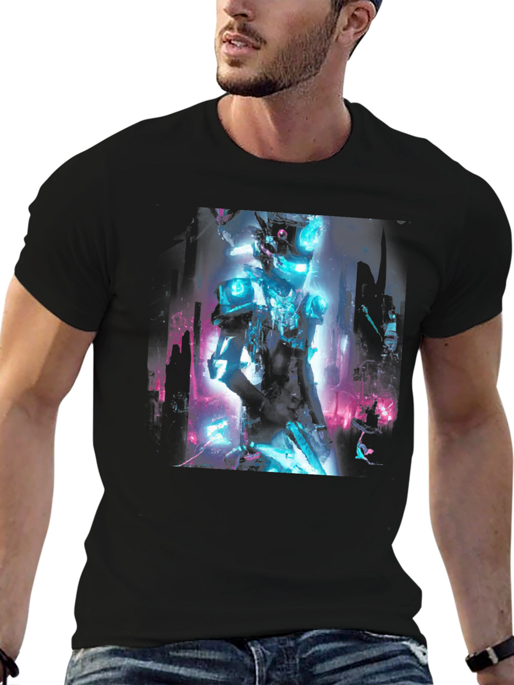 Cyberpunk Robot Graphic Black T-Shirt