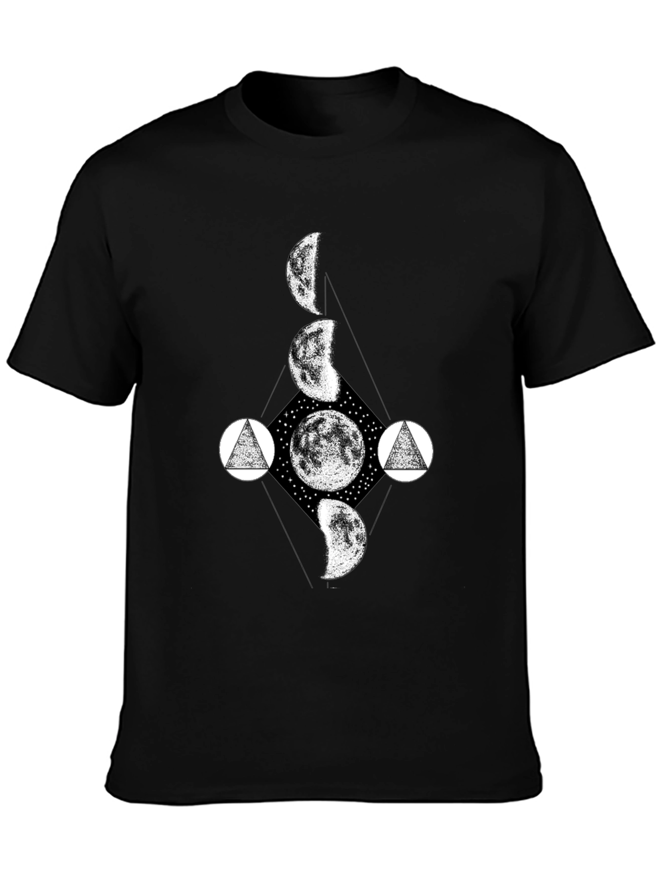 Lunar Phase Graphic Tee - Black Cotton T-Shirt